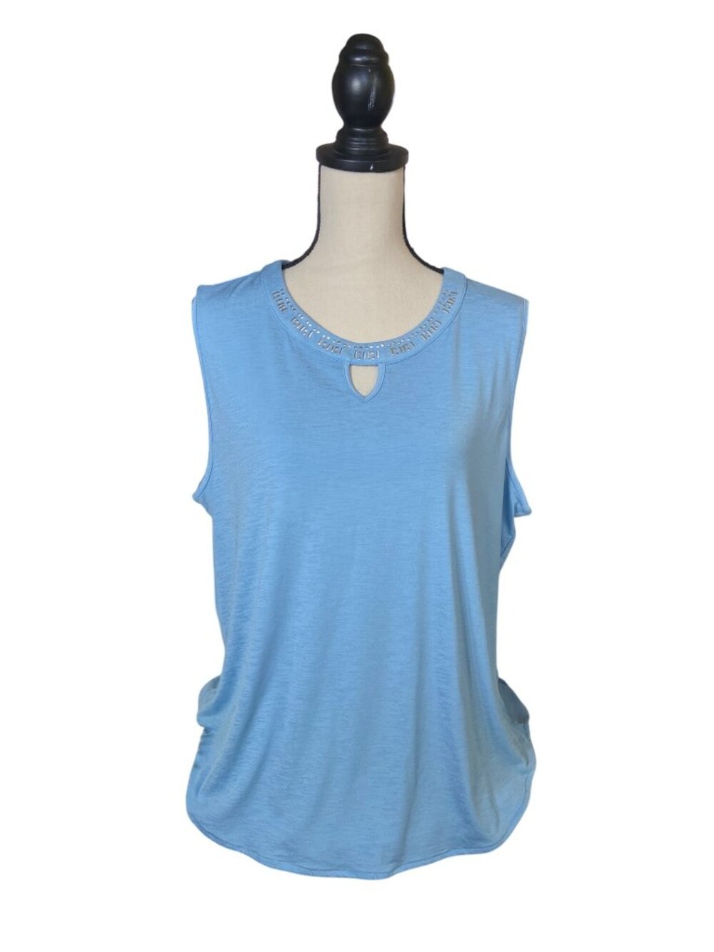 N Touch Women PXL Petite Light Blue Studded Sleeveless Top Y2K Boho Blouse